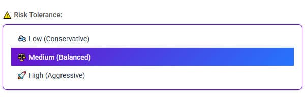 portfoliogpt select risk tolerance